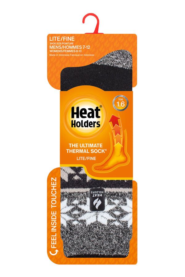 Heat Holders Men's Svenson Lite Fairisle Thermal Crew Sock Charcoal - Packaging CA