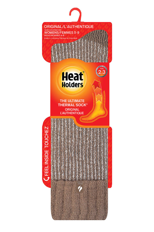 Heat Holders Women's Rachel Ribbed Thermal Boot Sock Mid Brown/Cream - Packaging