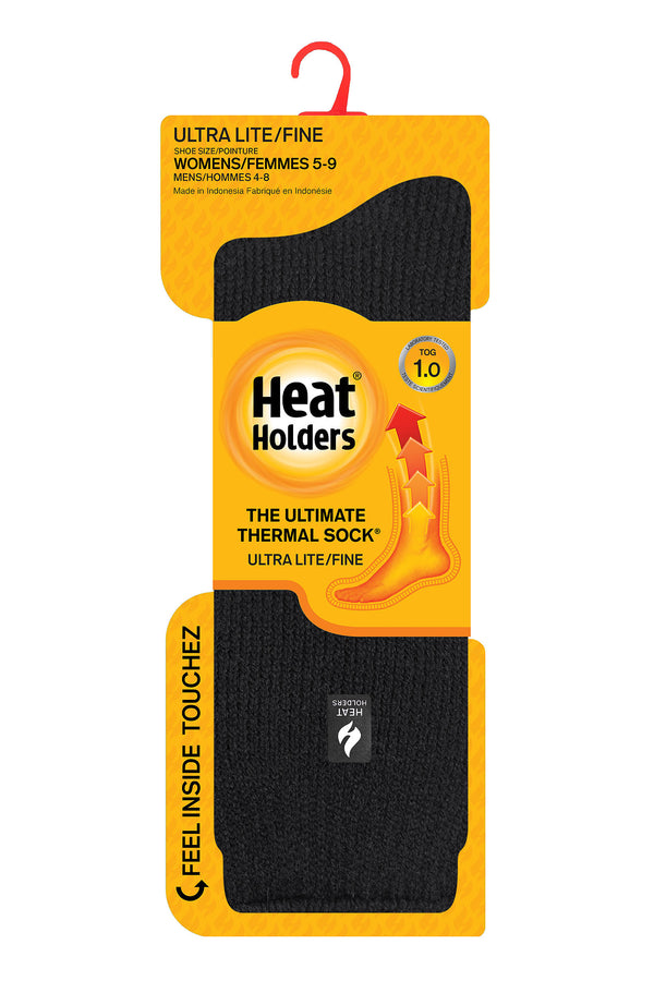 Heat Holders Holly Women's Ultra Lite Solid Thermal Crew Sock Black - Packaging