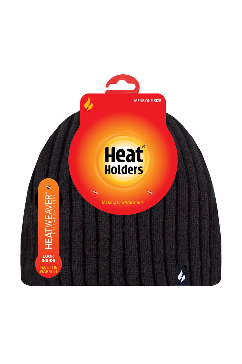 Heat Holders Hudson Fine Rib Thermal Hat Black - Pack