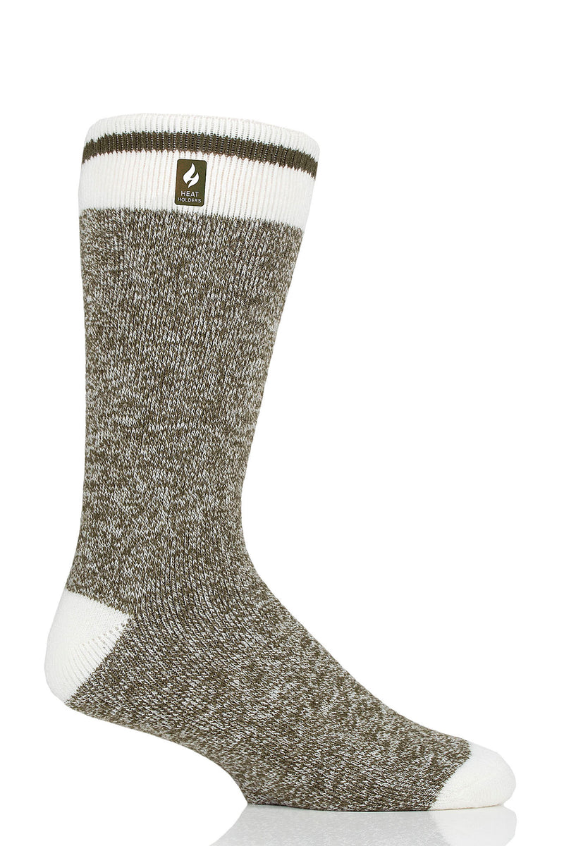 Heat Holders Men's Bunting Lite Cream Block Twist Thermal Crew Sock Forest Green