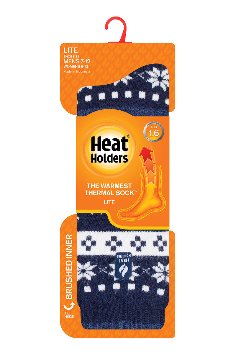 Heat Holders Men's Clark Lite Festive Fairisle Thermal Crew Sock Navy/Cream - Packaging