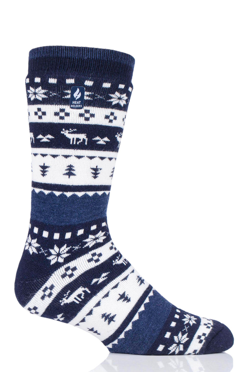 Heat Holders Men's Clark Lite Festive Fairisle Thermal Crew Sock Navy/Cream