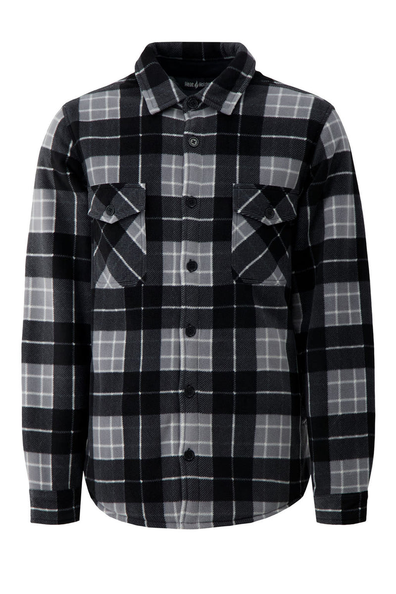 Heat Holders Mens Jax Long Sleeve Plaid Shirt Jacket Grey/Black