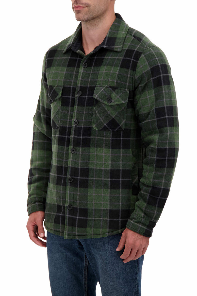 Heat Holders Mens Jax Long Sleeve Plaid Shirt Jacket Hunter/Black Model