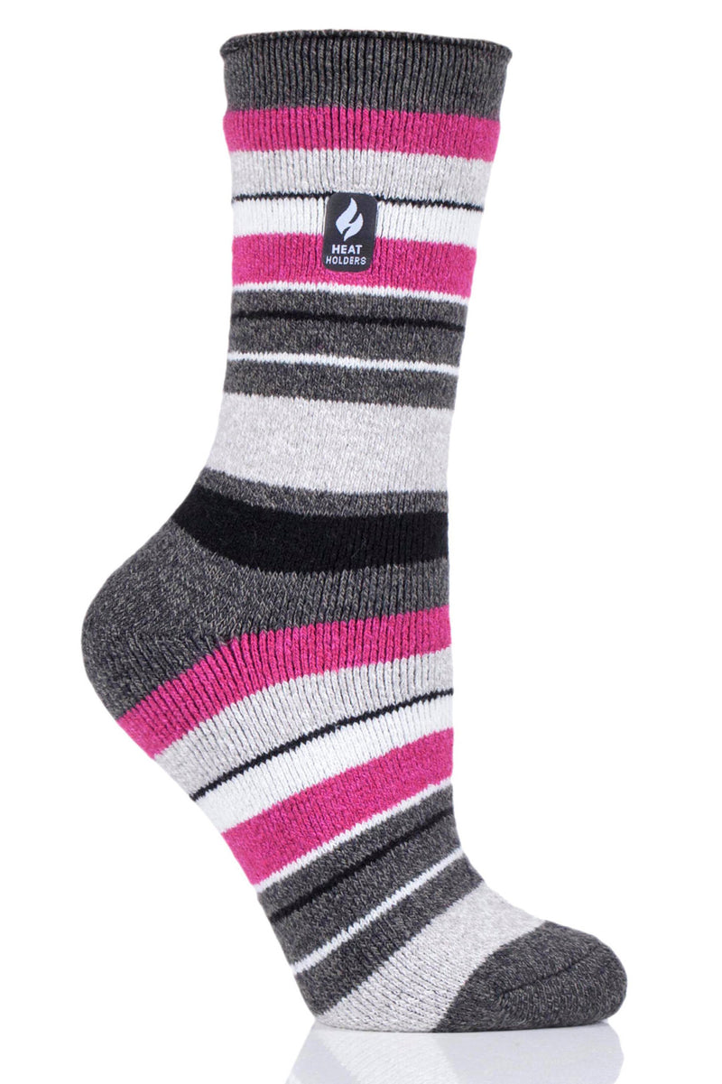 Heat Holders Womens Peony Multi Stripe LITE Socks Grey/Light Grey