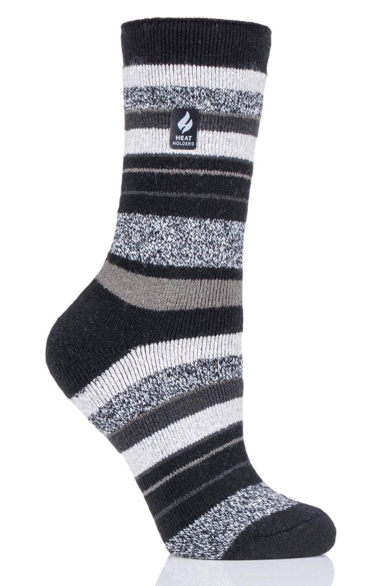 Heat Holders Womens Peony Multi Stripe LITE Socks Black