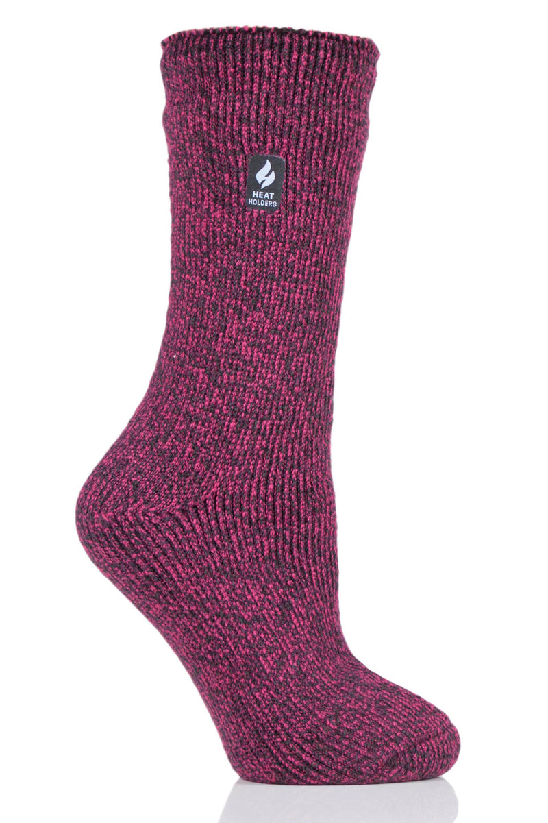 Heat Holders Women's Primrose Twist Thermal Crew Sock Charcoal/Raspberry