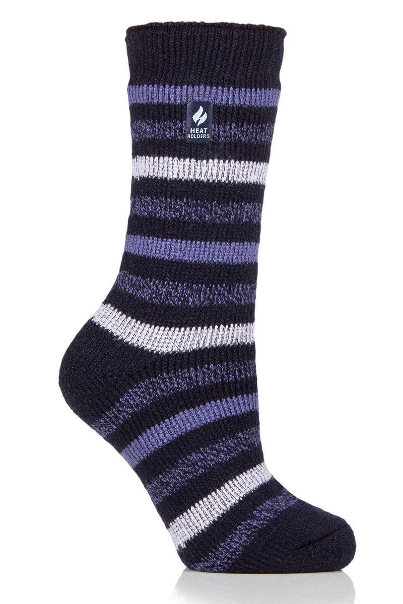 Heat Holders Rosebud Women's Multi Twist Stripe Thermal Crew Sock Navy/Purple