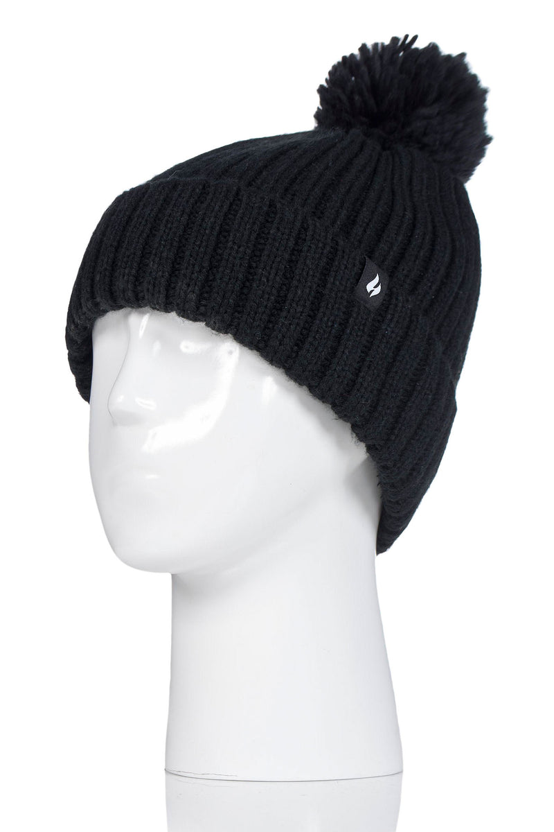 Heat Holders Women's Arden Rib Knit Roll Up Thermal Hat Black