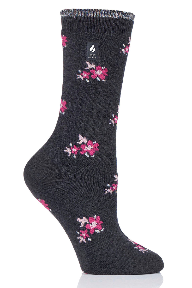 Heat Holders Women's Bellis Ultra Lite Floral Thermal Crew Sock Charcoal