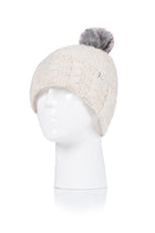 Heat Holders Women's Bridget Cable Knit Roll Up Pom Pom Thermal Hat Cream