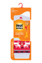 Heat Holders Women's Carol Lite Festive Reindeer Thermal Crew Sock Light Grey/Cream - Packaging