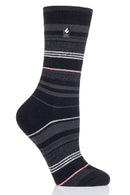 Heat Holders Women's Heather Ultra Lite Stripe Thermal Crew Sock Black