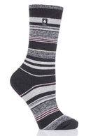 Heat Holders Women's Heather Ultra Lite Stripe Thermal Crew Sock Charcoal