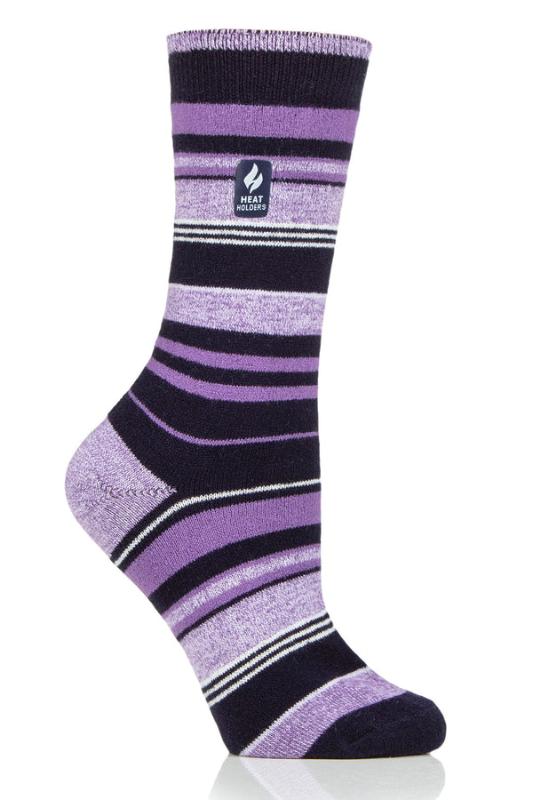 Heat Holders Women's Heather Ultra Lite Stripe Thermal Crew Sock Navy/Purple