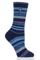 Heat Holders Women's Heather Ultra Lite Stripe Thermal Crew Sock Navy