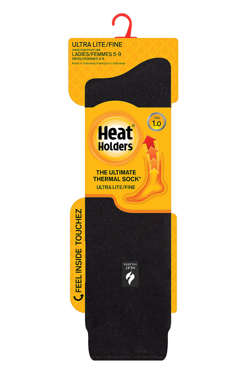 Heat Holders Women's Holly Ultra Lite Solid Long Thermal Sock Black - Packaging
