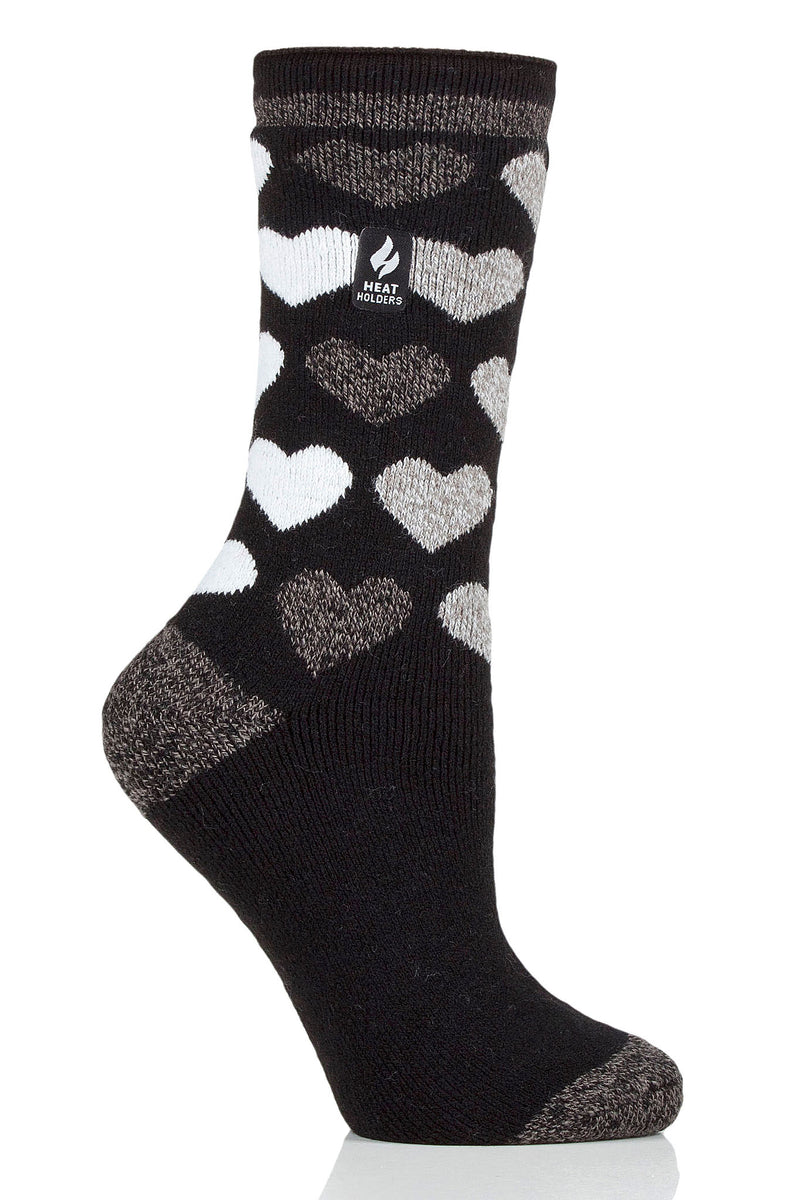 Heat Holders Women's Jennifer Lite Heart Thermal Crew Sock Black Monotone