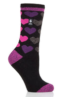 Heat Holders Women's Jennifer Lite Heart Thermal Crew Sock Black/Pink