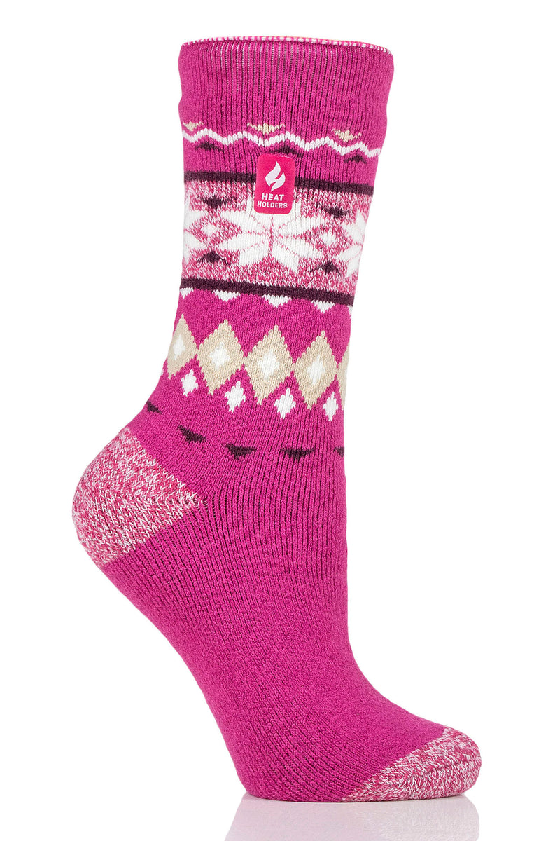 Heat Holders Women's Melissa Lite Fairisle Thermal Crew Sock Raspberry/Cream