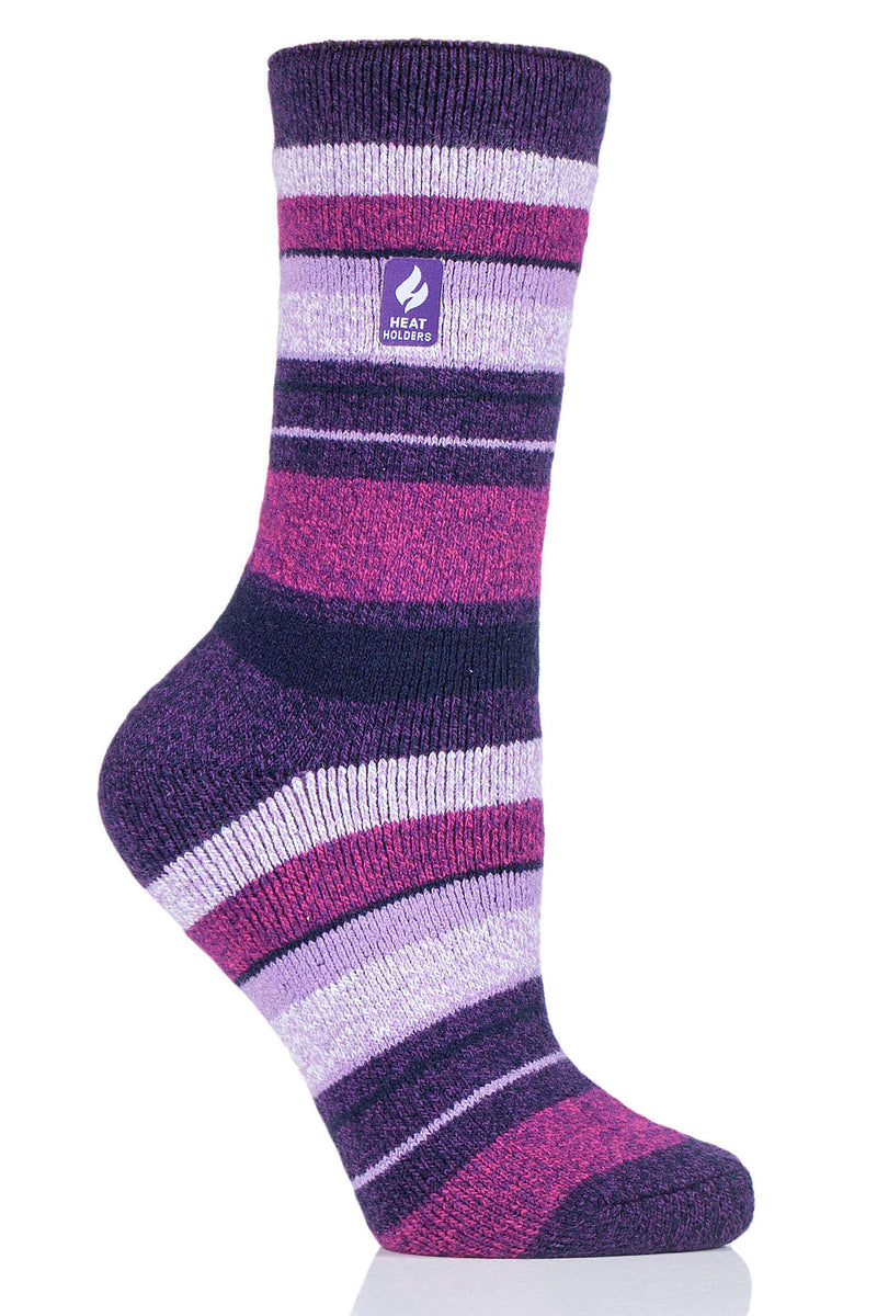 Heat Holders Women's Peony Lite Multi Stripe Thermal Crew Sock Navy/Purple