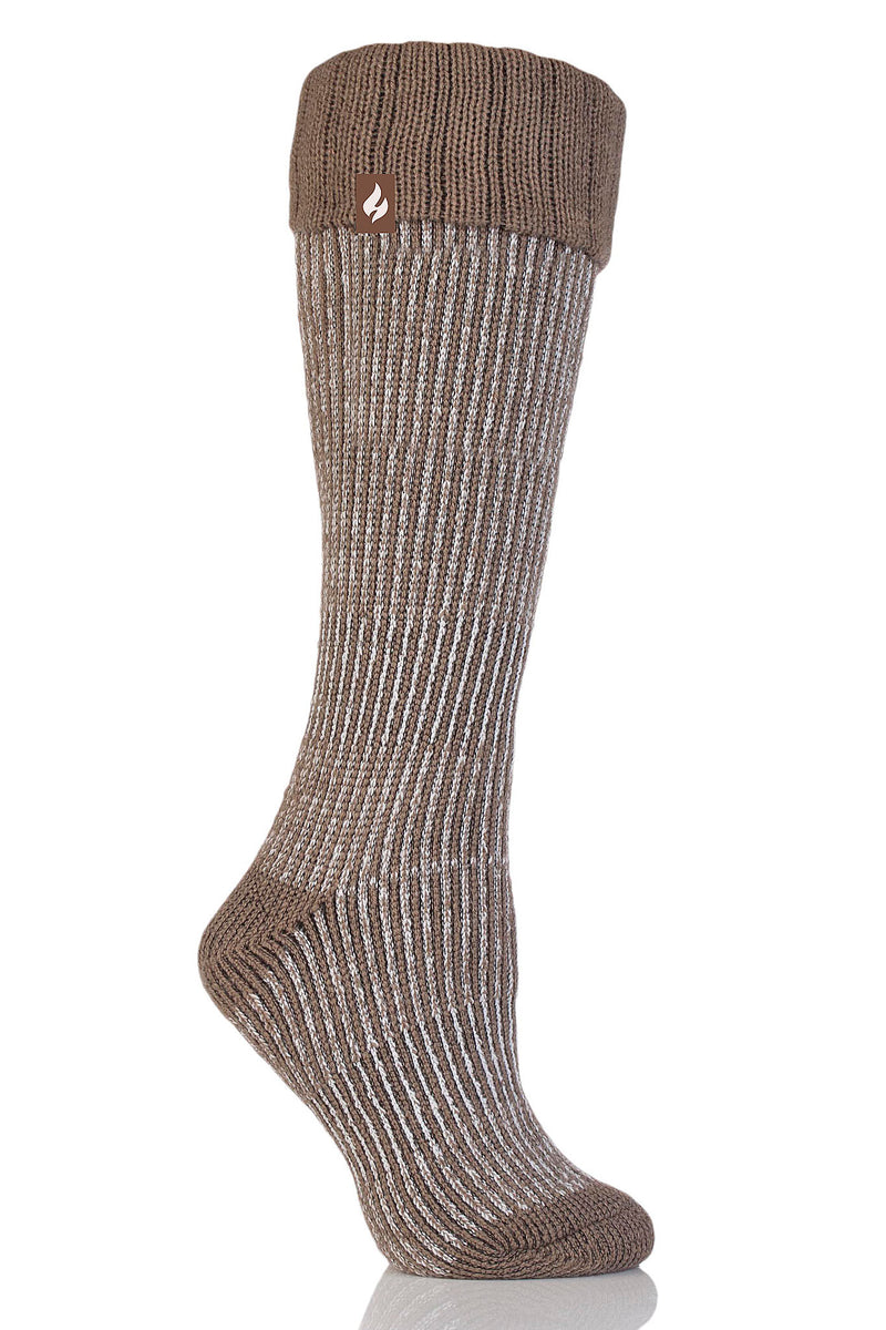 Heat Holders Women's Rachel Ribbed Thermal Boot Sock Mid Brown/Cream