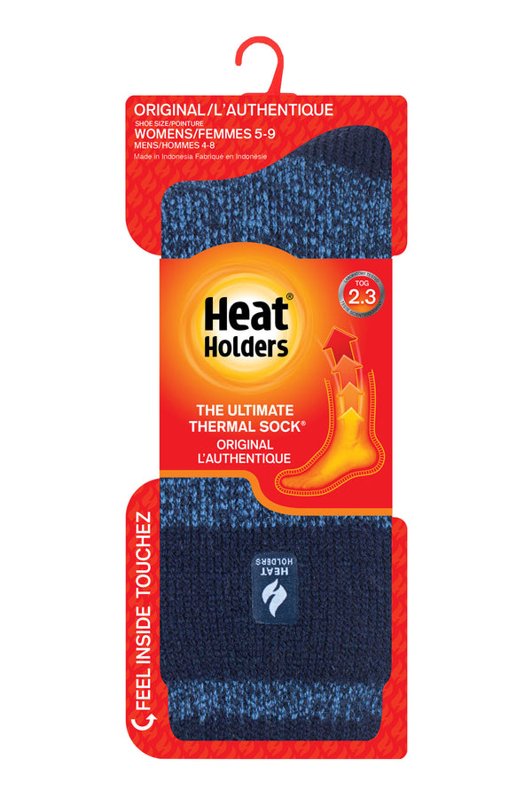 Heat Holders Women's Snowdrop Block Twist Thermal Crew Sock Navy/Denim - Packaging CA