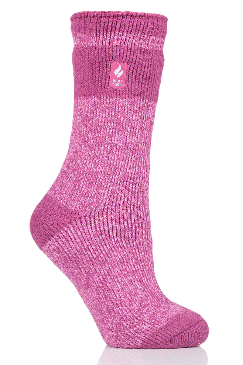 Heat Holders Women's Snowdrop Block Twist Thermal Crew Sock Pink/Light Pink