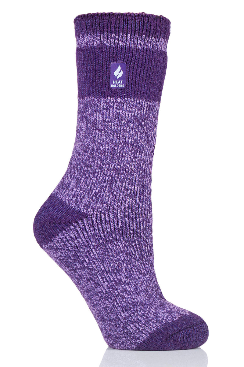 Heat Holders Women's Snowdrop Block Twist Thermal Crew Sock Purple/Lilac