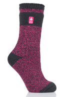 Heat Holders Women's Snowdrop Block Twist Thermal Crew Sock Raspberry/Charcoal