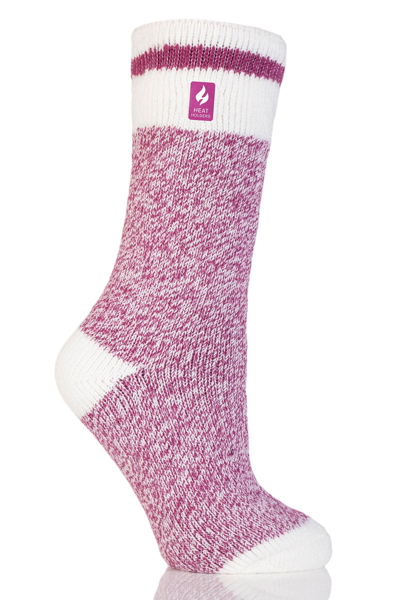 Heat Holders Women's Snowdrop Cream Block Twist Thermal Crew Sock Berry