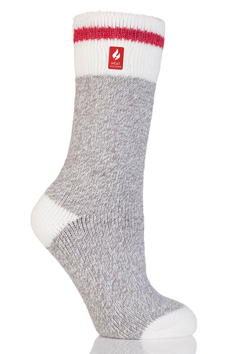 Heat Holders Women's Snowdrop Cream Block Twist Thermal Crew Sock Grey