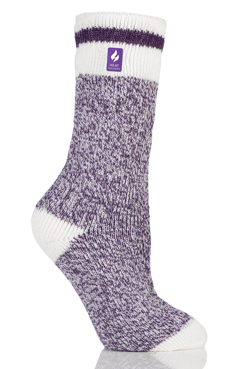 Heat Holders Women's Snowdrop Cream Block Twist Thermal Crew Sock Purple