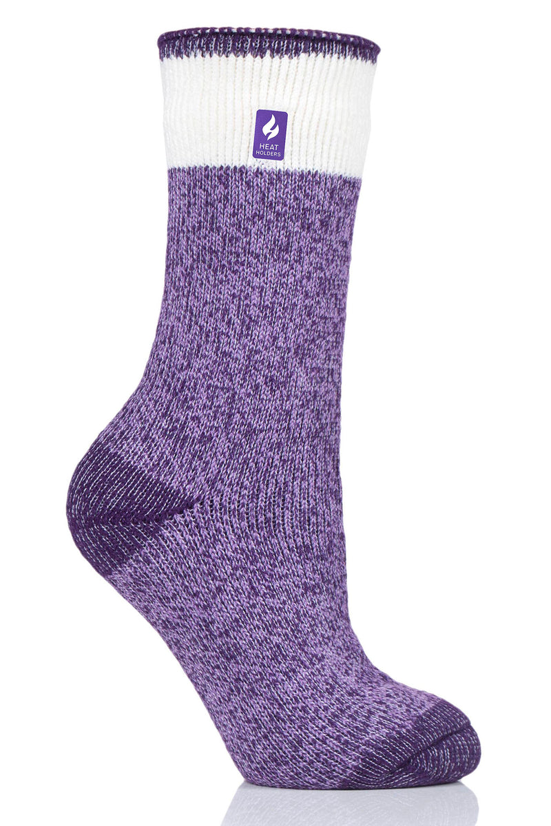 Heat Holders Women's Willow Lite Block Twist Thermal Crew Sock Purple
