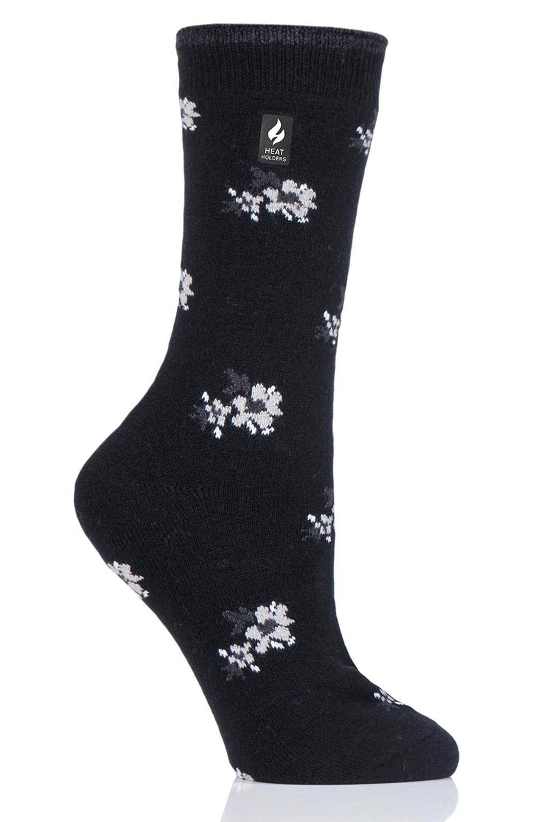 Heat Holders Women's Bellis Ultra Lite Floral Thermal Crew Sock Black