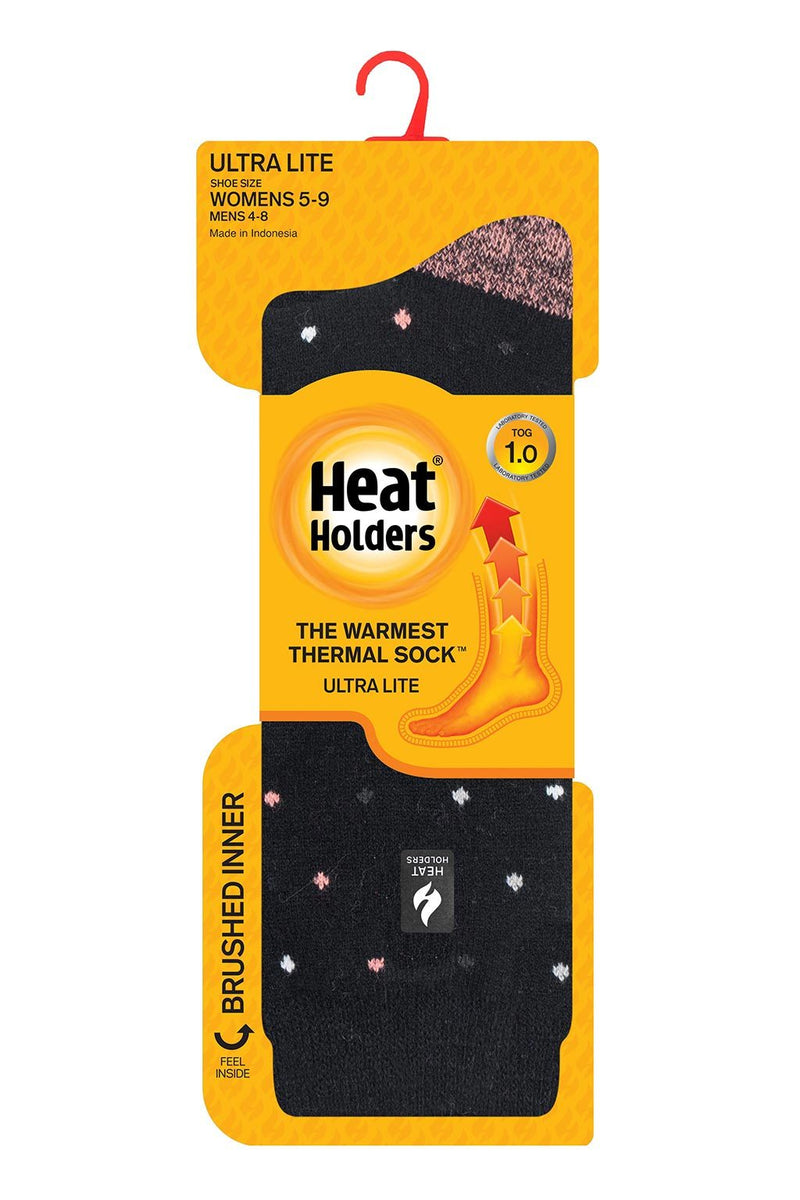 Heat Holders Women's Berry Spots Pattern ULTRA LITE™ Thermal Crew Sock Black - Packaging