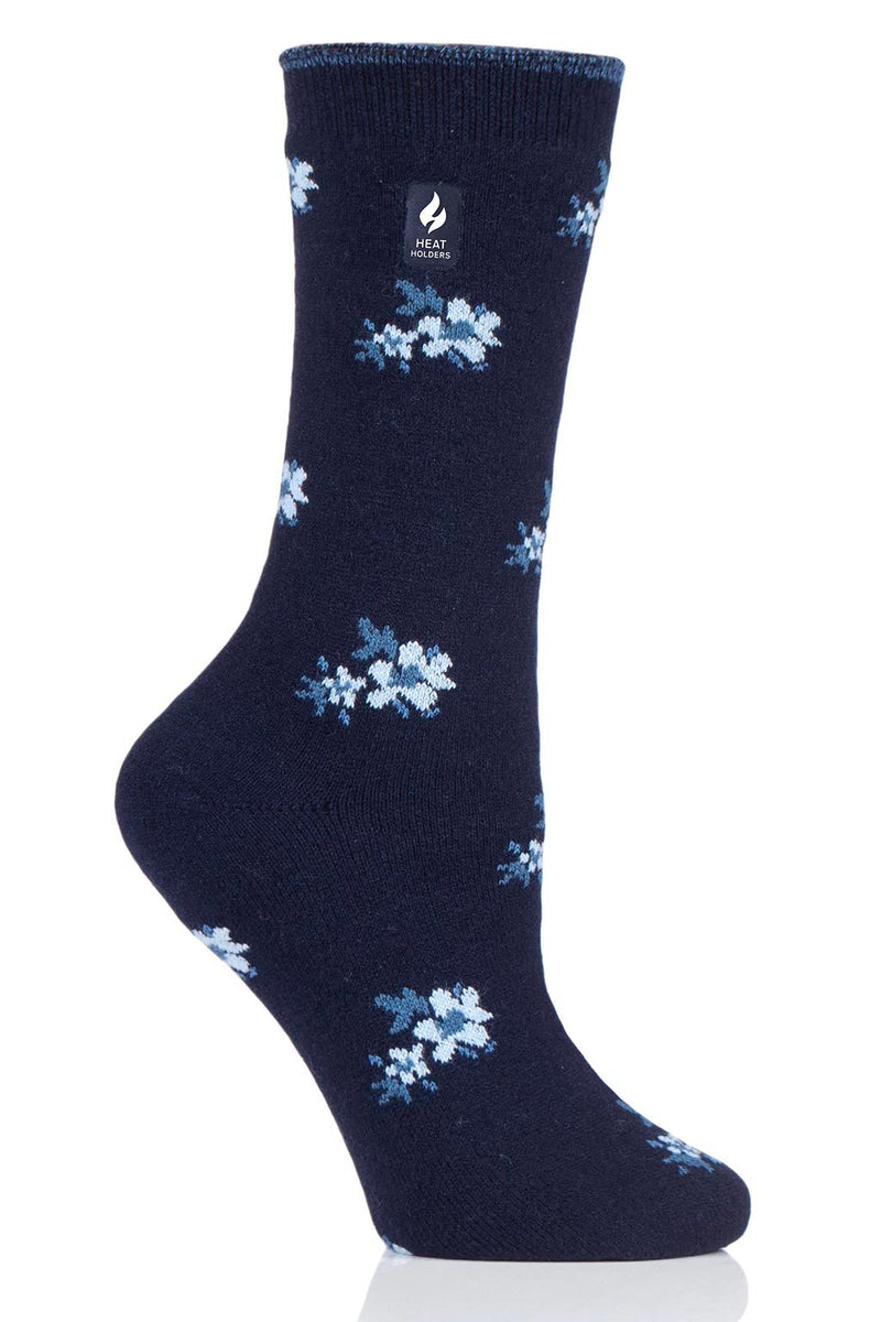 Heat Holders Women's Bellis Ultra Lite Floral Thermal Crew Sock Navy