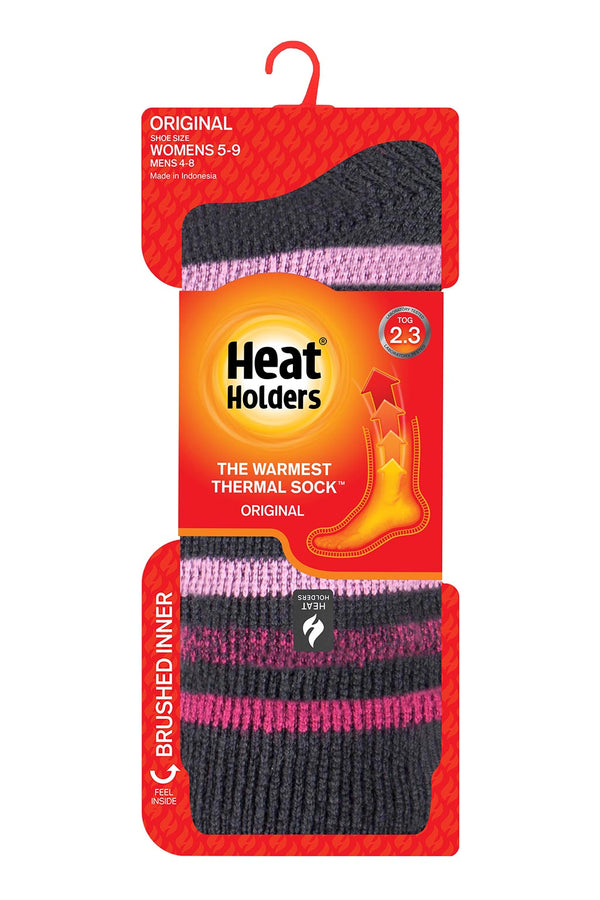 Heat Holders Rosebud Women's Multi Twist Stripe Thermal Crew Sock Charcoal/Raspberry - Packaging