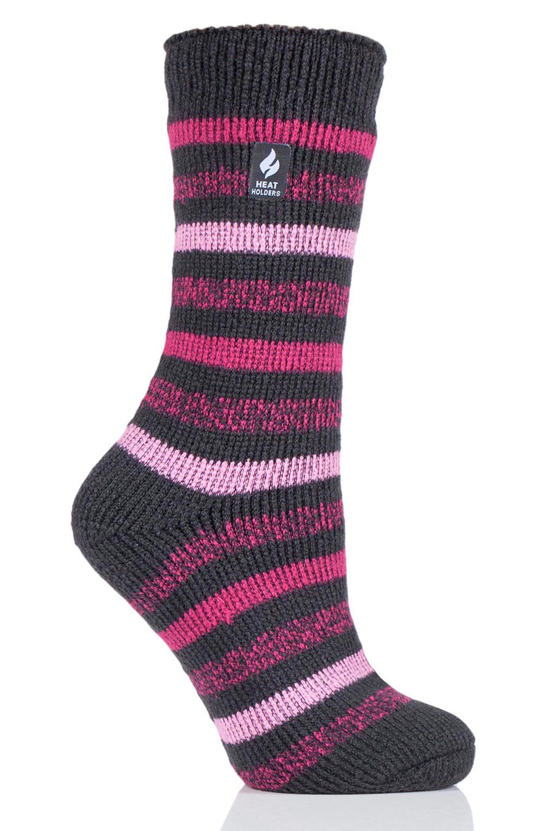 Heat Holders Rosebud Women's Multi Twist Stripe Thermal Crew Sock Charcoal/Raspberry