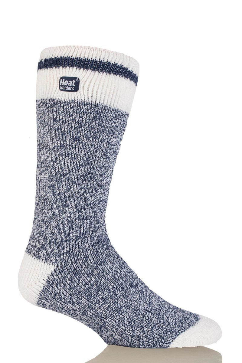 Heat Holders Men's Bunting Lite Cream Block Twist Thermal Crew Sock Navy